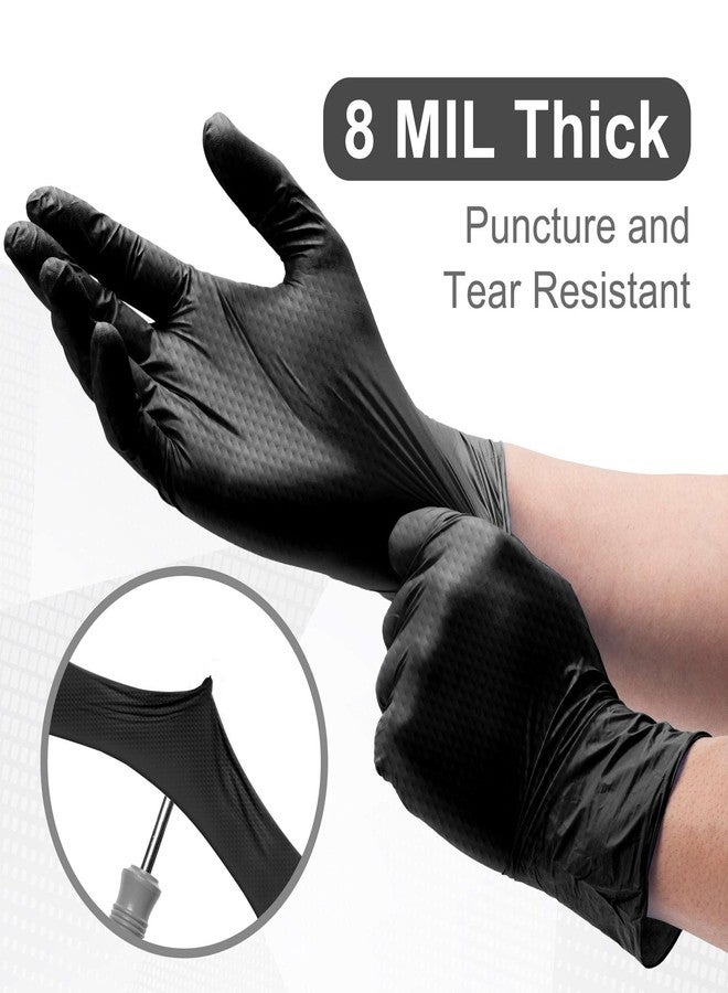 WECARE Black 8 Mil Nitrile Gloves Medium 100 Pack - Heavy Duty Mechanic Gloves, with Diamond Grip - Powder and Latex Free Disposable Gloves - Image 3